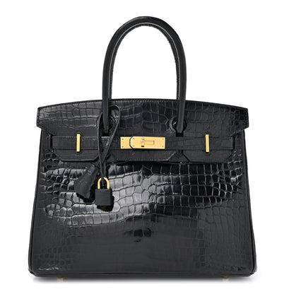 Hermes Shiny Porosus Crocodile Birkin 30 Black 1 of 15