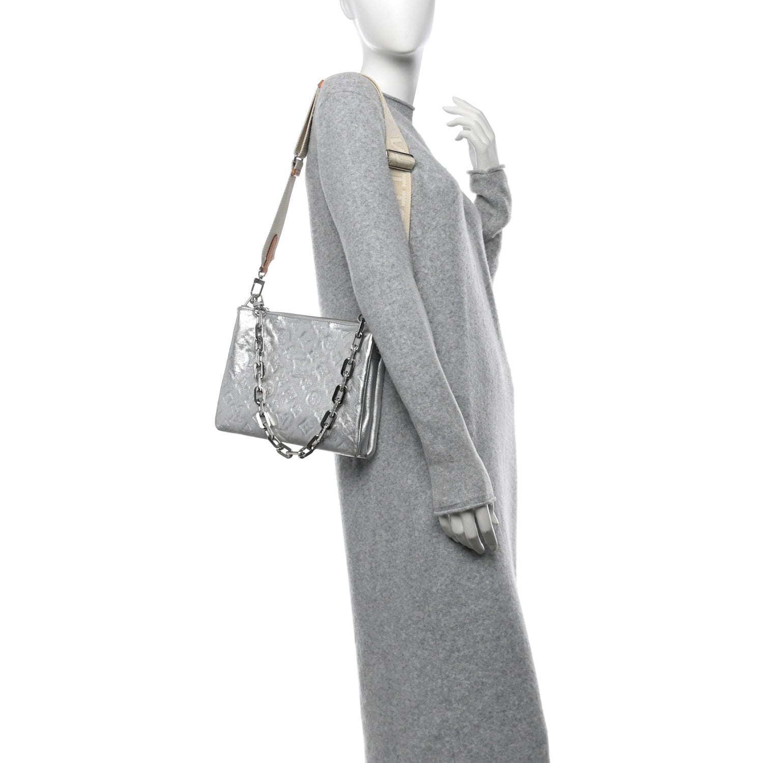 Louis Vuitton Metallic Lambskin Embossed Monogram Coussin PM Silver 2 of 9
