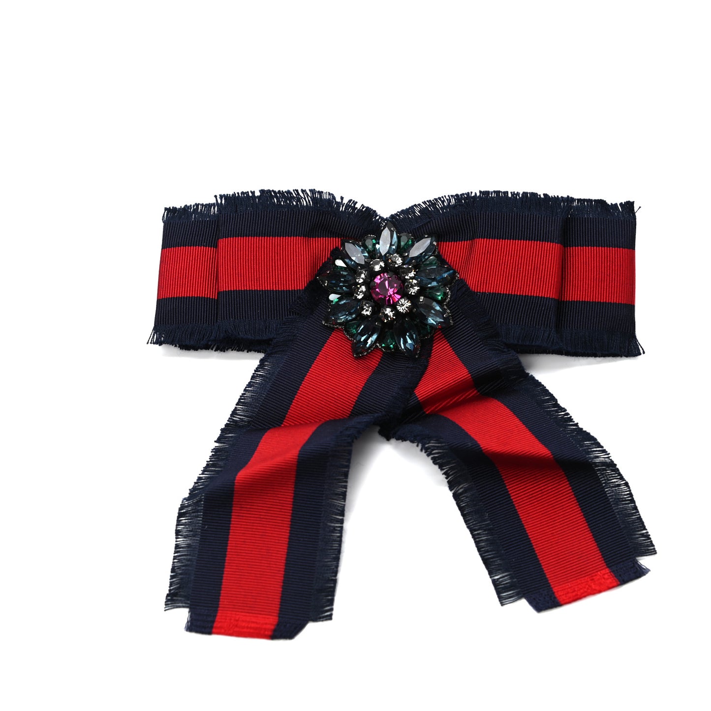 Grosgrain Web Crystal Bow Brooch Blue Red