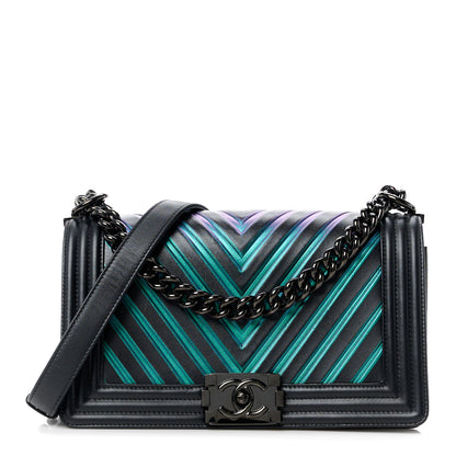 Chanel Calfskin Painted Chevron Embossed Medium Boy Flap Black 1 of 12