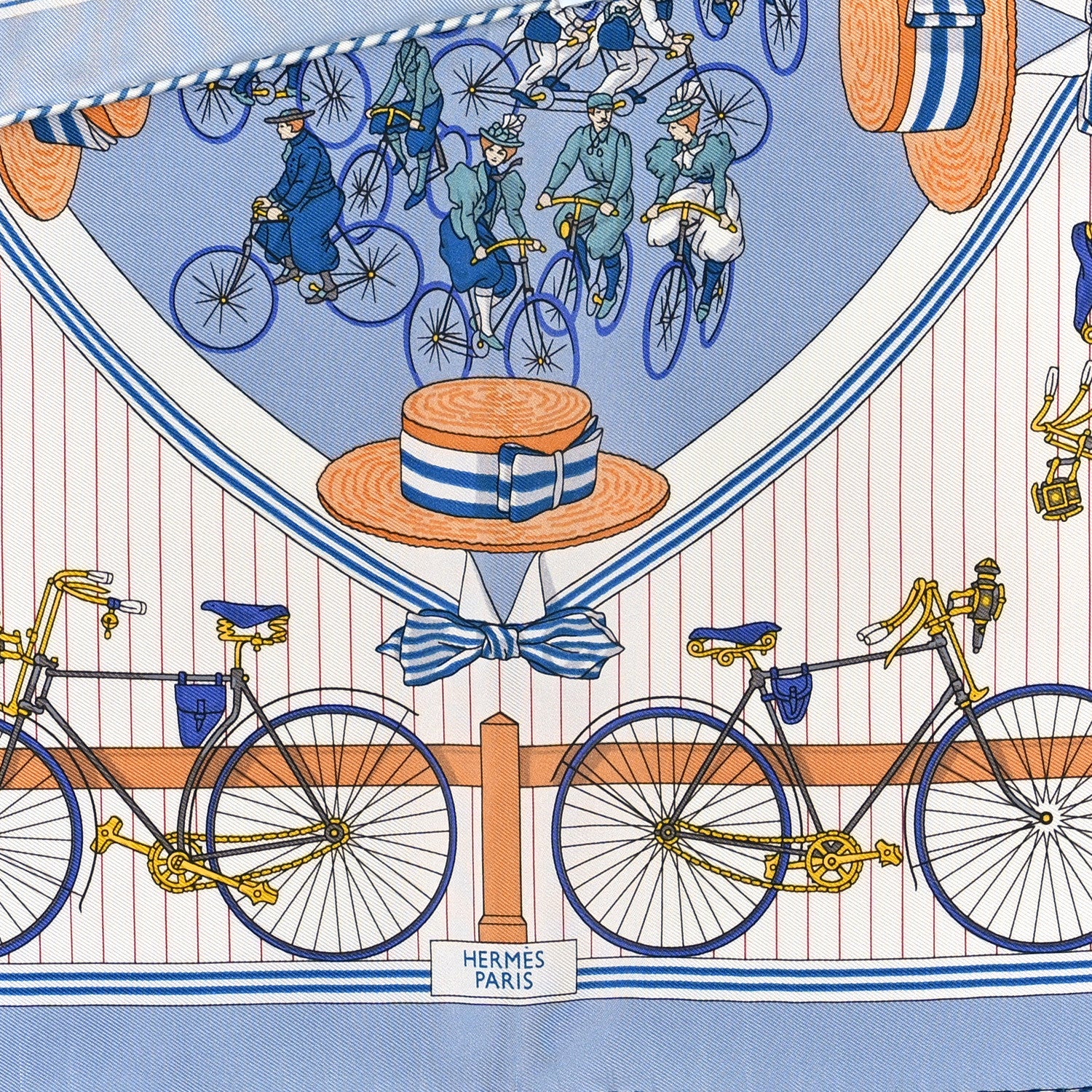Hermes Silk Vintage Les Becanes Scarf 70 Bleu Clair Beige Dore 2 of 3