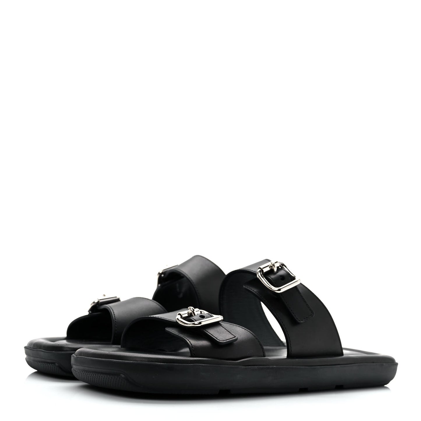 Natural Calfskin Double Buckle 20mm Sandals 39 Black