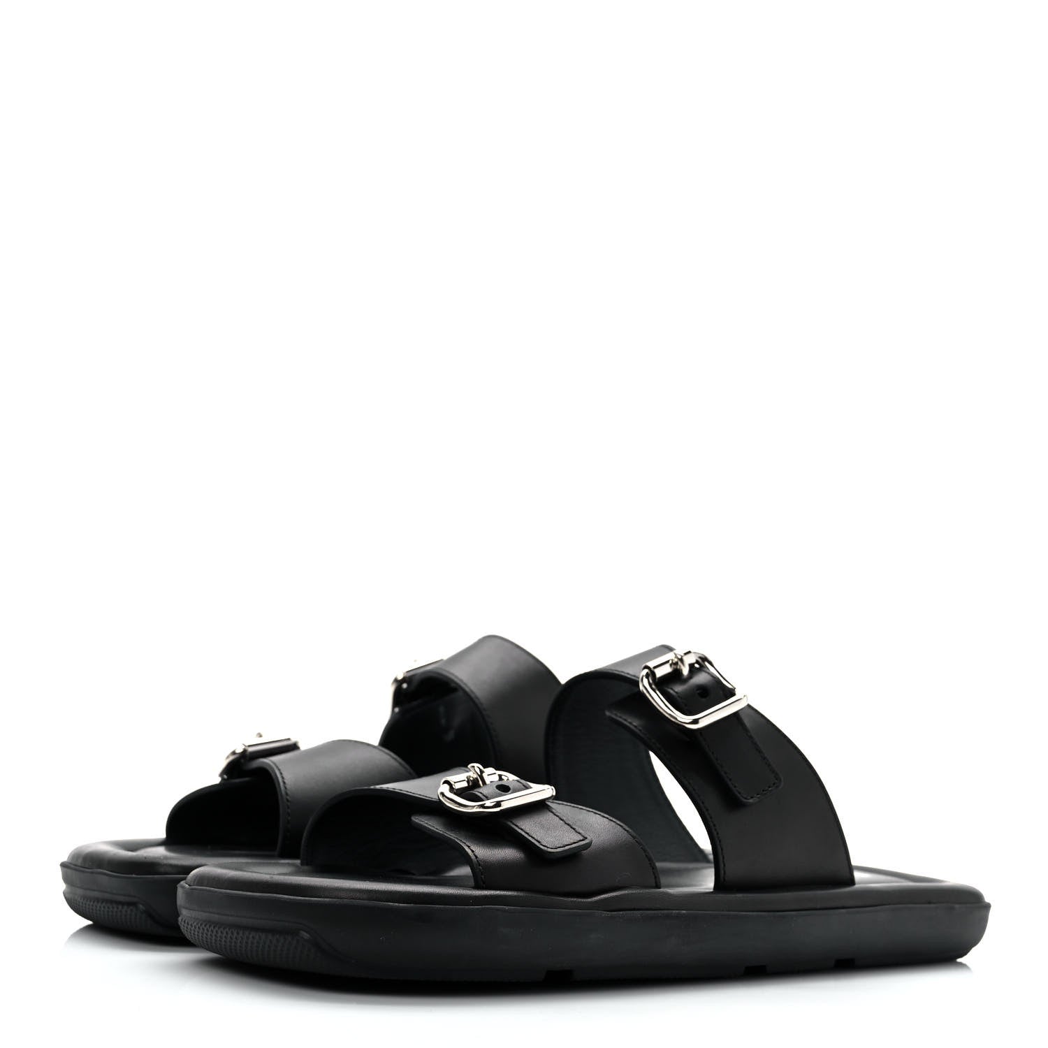 Prada Natural Calfskin Double Buckle 20mm Sandals 39 Black 3 of 9
