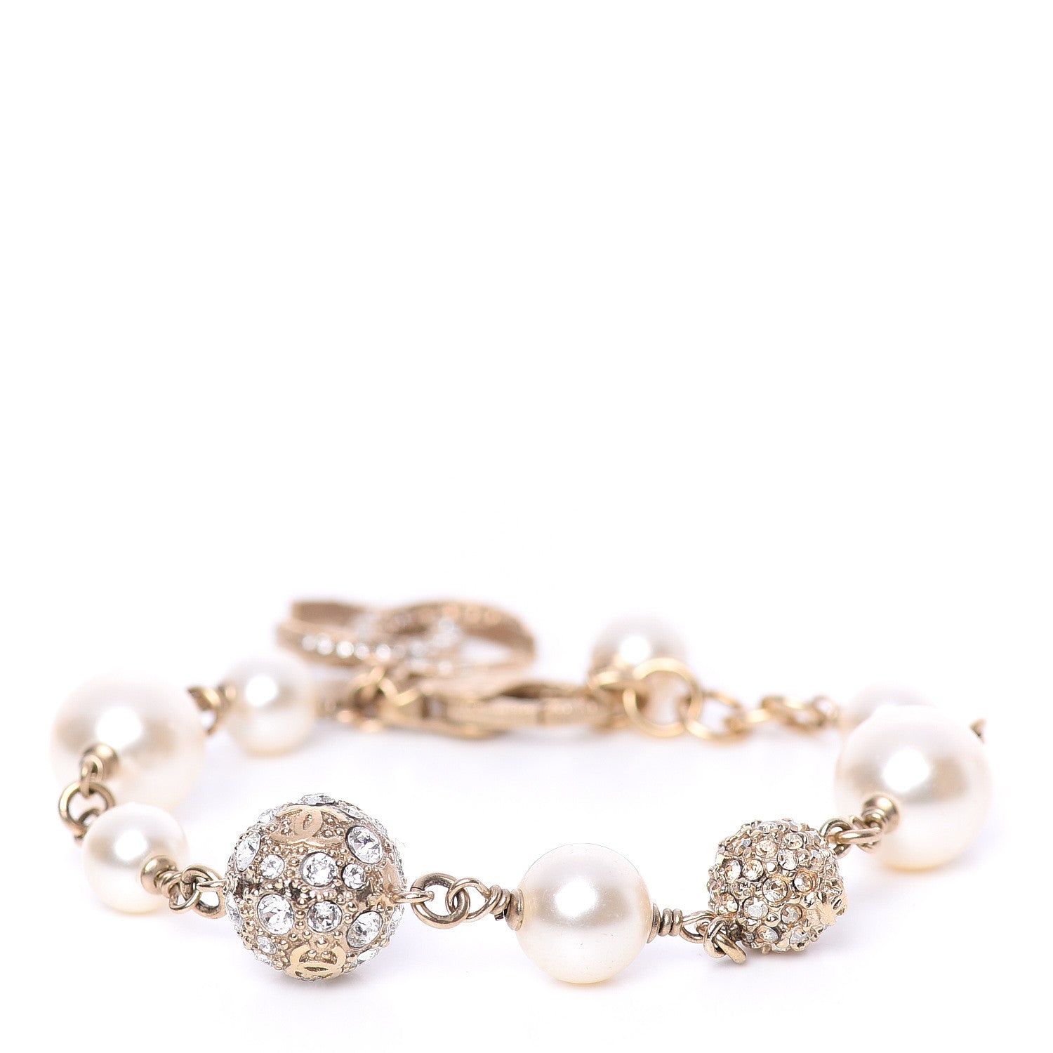 Chanel Pearl Crystal CC Bracelet Gold 3 of 4