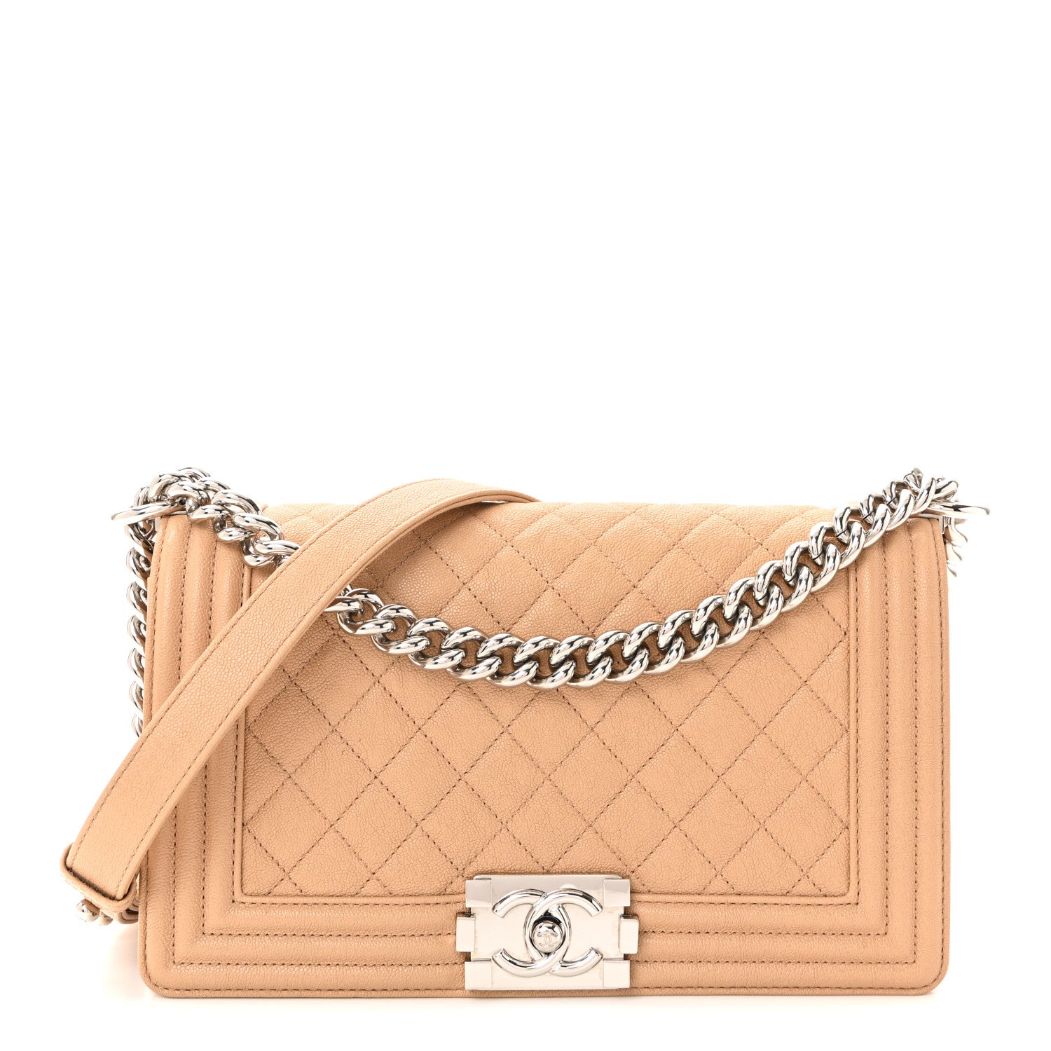 Chanel Caviar Quilted Medium Boy Flap Beige 1 of 10