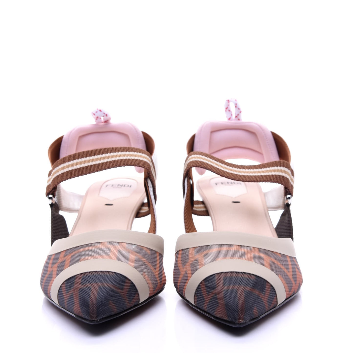 Technical Mesh FF Colibri 55mm Slingback Pumps 38.5 Tobacco Moro Camelia Beige Caramello