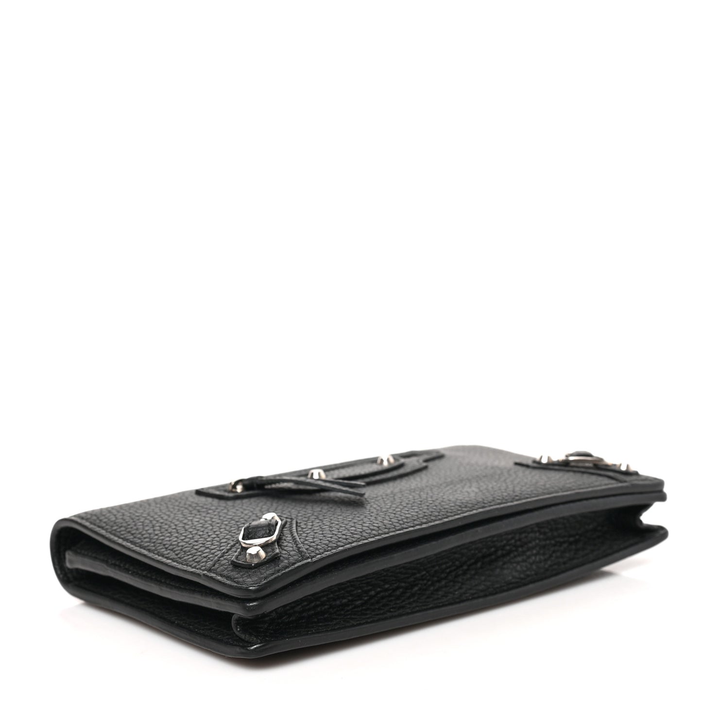 Grained Calfskin Classic Silver Hardware Wallet on Chain Black