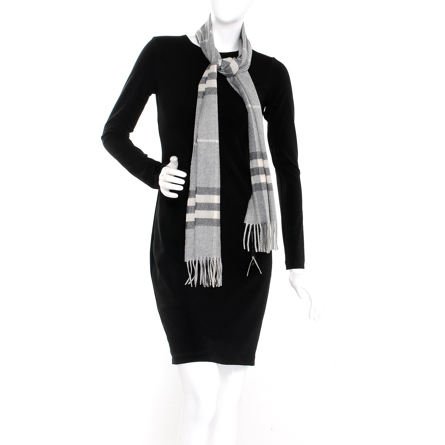 Burberry Cashmere Giant Check Fringe Scarf Pale Grey 2 of 6