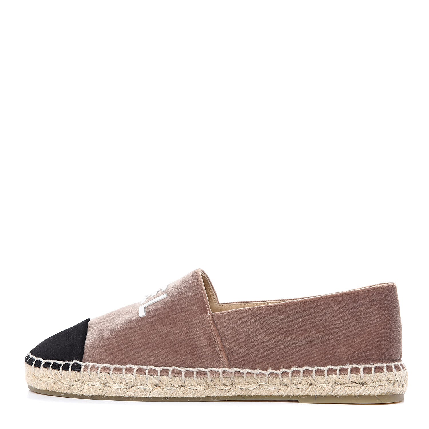 Chanel Velvet Logo Espadrilles 37 Beige Black 1 of 9
