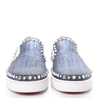 Christian Louboutin Lame Lux Mens Spikes Pik Boat Flat 43 Denim Silver 2 of 8