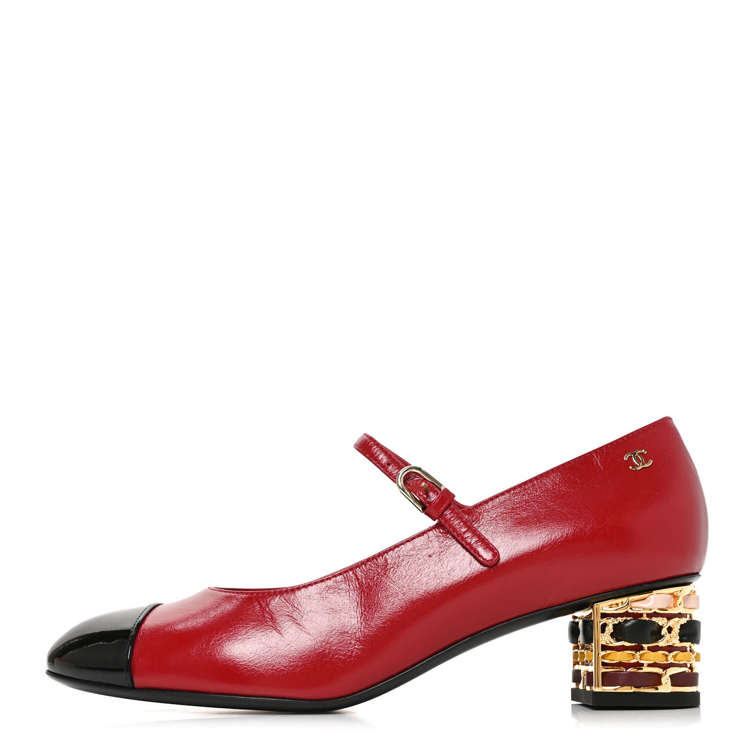 Chanel Shiny Calfskin Patent Cap Toe Mary Jane Pumps 40 Red Black Multicolor 1 of 9