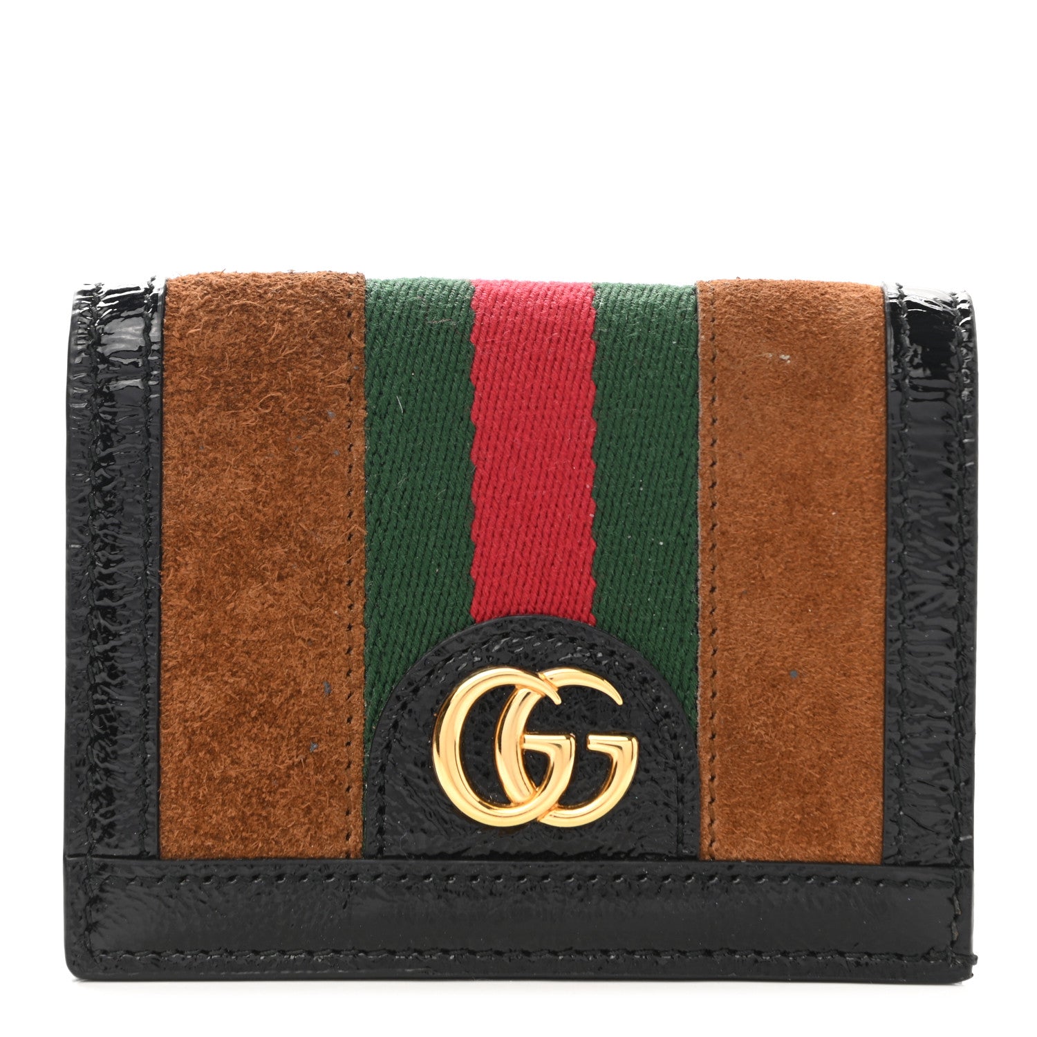 Gucci Suede Patent Web Ophidia Card Case Nocciola Black 1 of 10