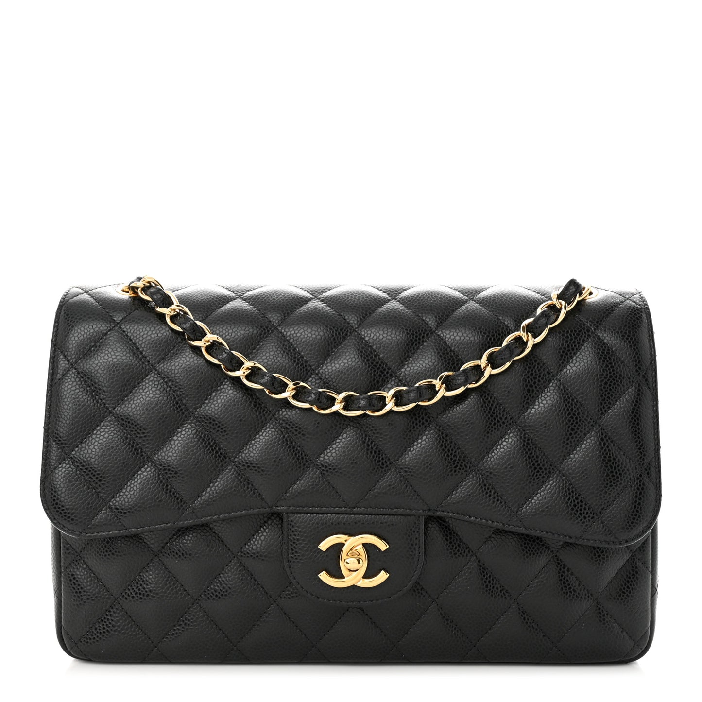 Caviar Quilted Jumbo Double Flap Black