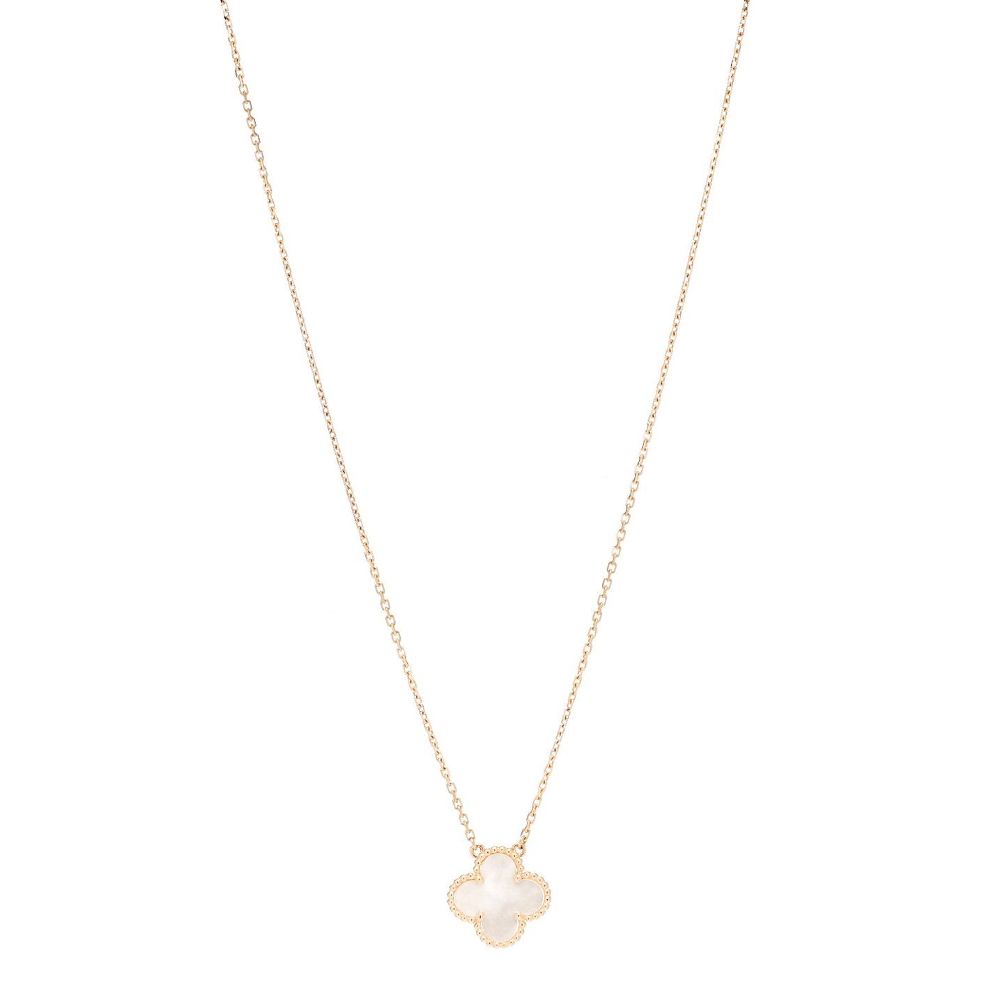18K Yellow Gold Mother of Pearl Vintage Alhambra Pendant Necklace