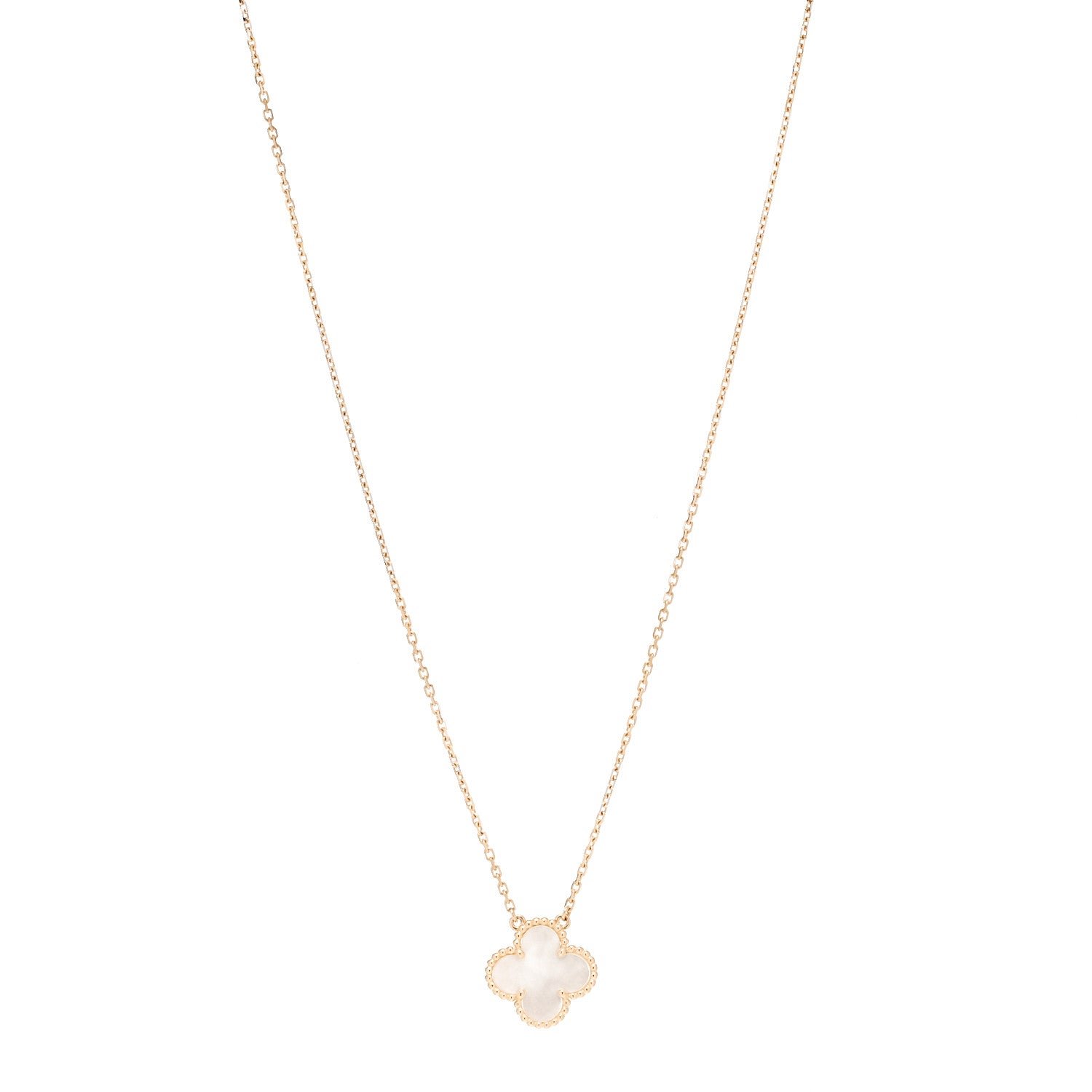 Van Cleef & Arpels 18K Yellow Gold Mother of Pearl Vintage Alhambra Pendant Necklace 1 of 6