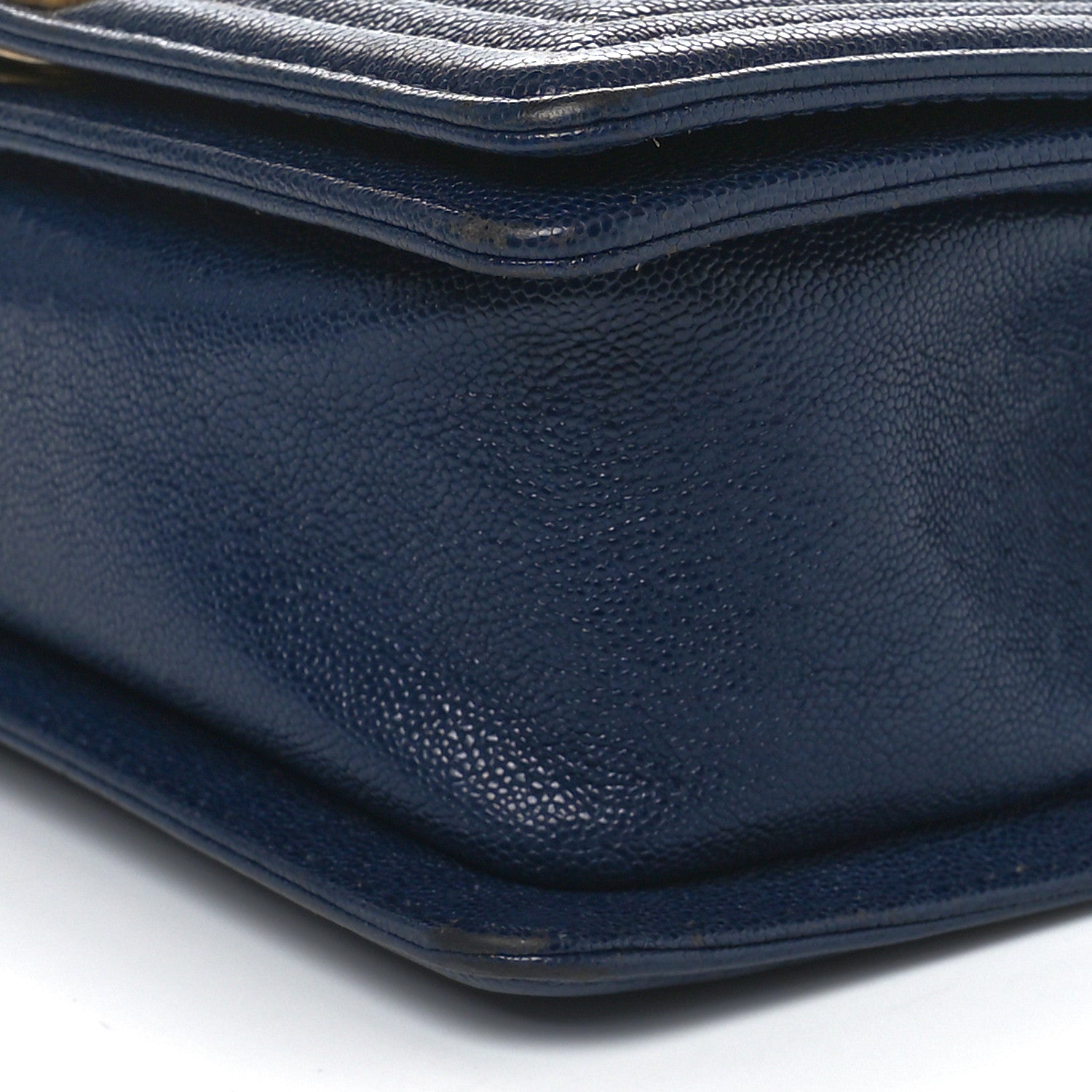 Chanel Caviar Chevron Quilted Small Boy Flap Navy Blue 10 of 11