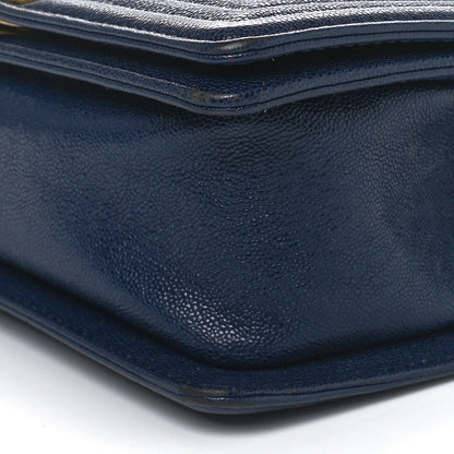 Chanel Caviar Chevron Quilted Small Boy Flap Navy Blue 10 of 11