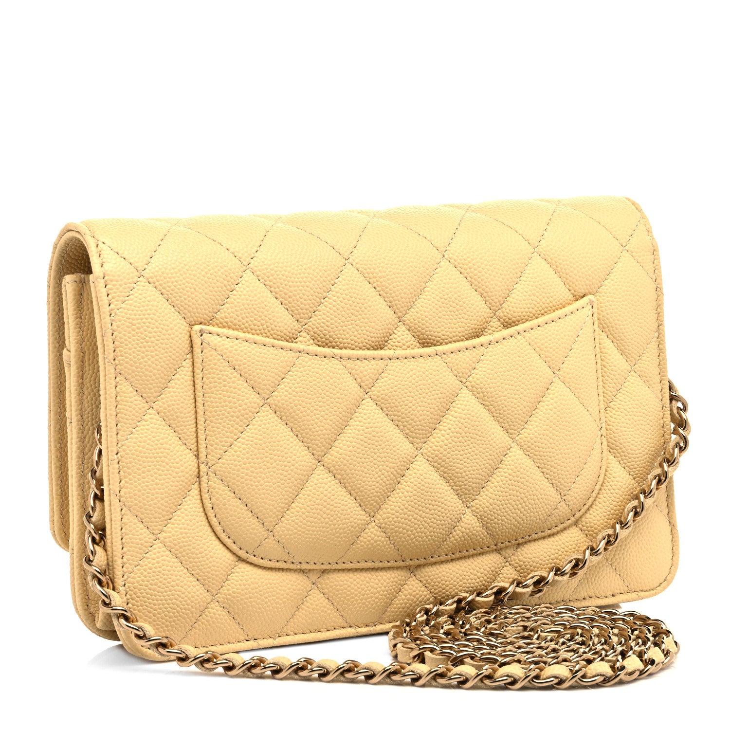 Chanel Caviar Quilted Wallet on Chain WOC Light Yellow 3 of 10