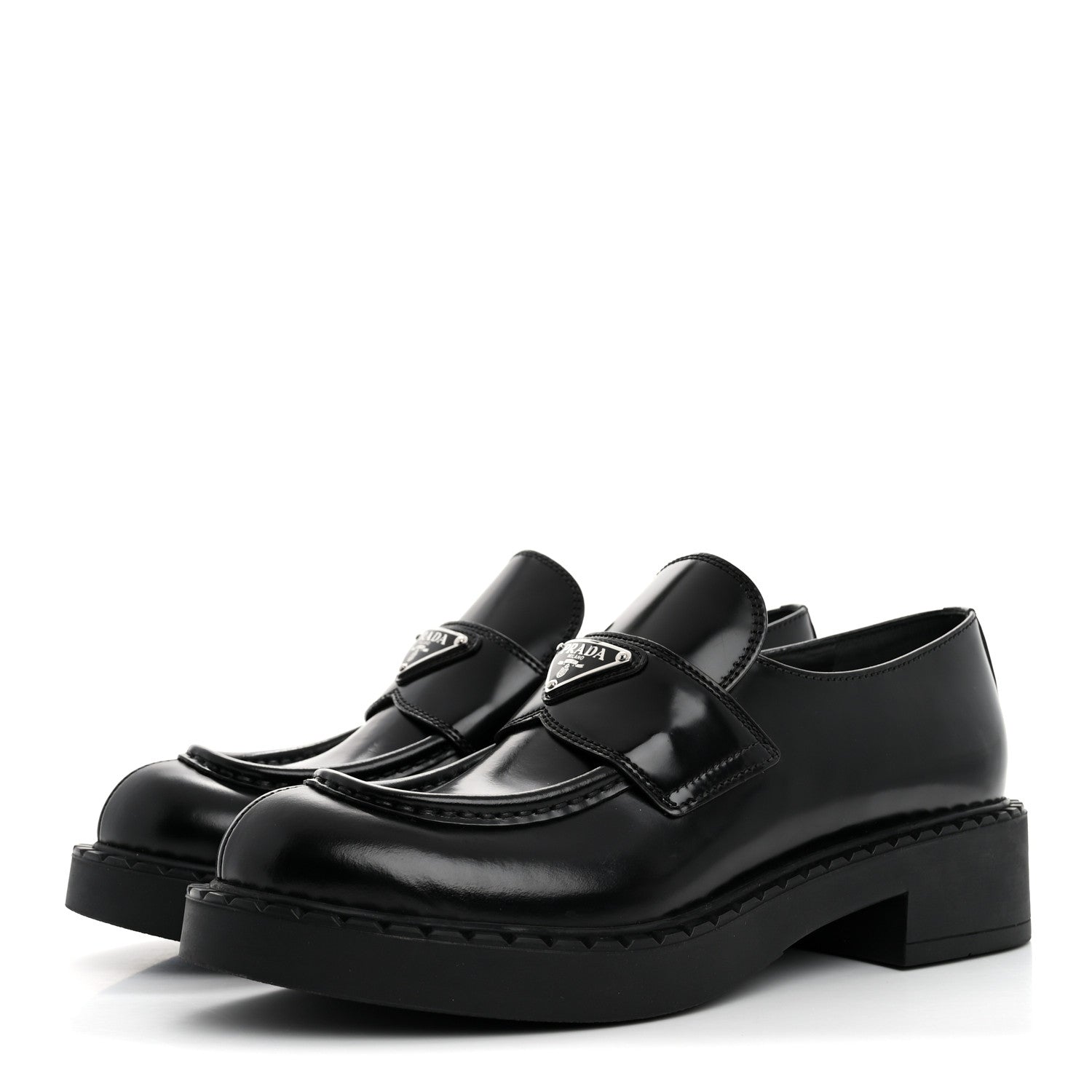 Prada Spazzolato Metal Triangle Logo 50mm Loafers 39 Black 4 of 15