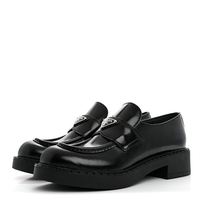 Prada Spazzolato Metal Triangle Logo 50mm Loafers 39 Black 4 of 15