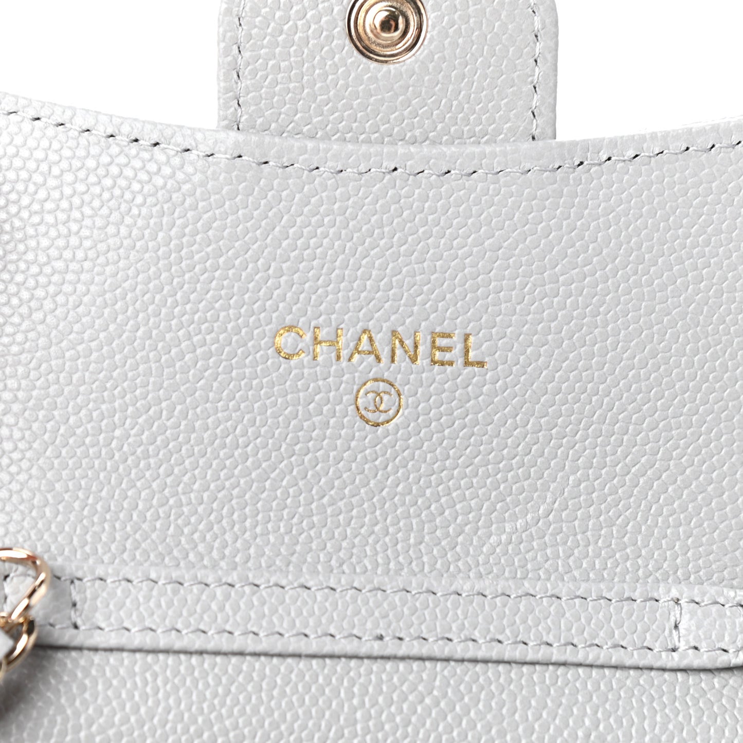 Caviar Quilted Flap Card Holder On Chain Grey