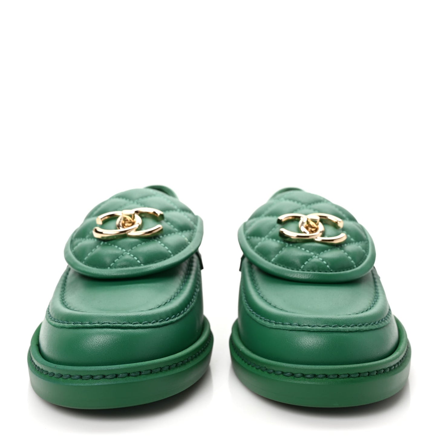Lambskin Quilted CC Turnlock Loafers 36.5 Green