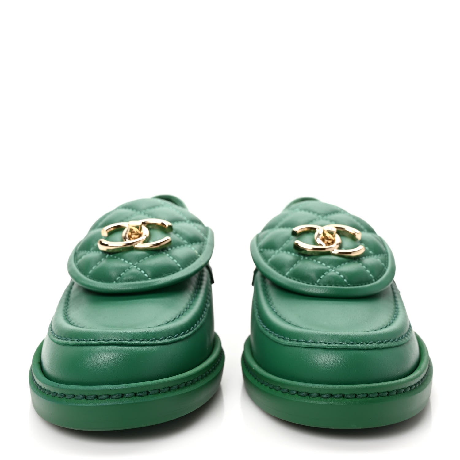 Chanel Lambskin Quilted CC Turnlock Loafers 36.5 Green 2 of 9