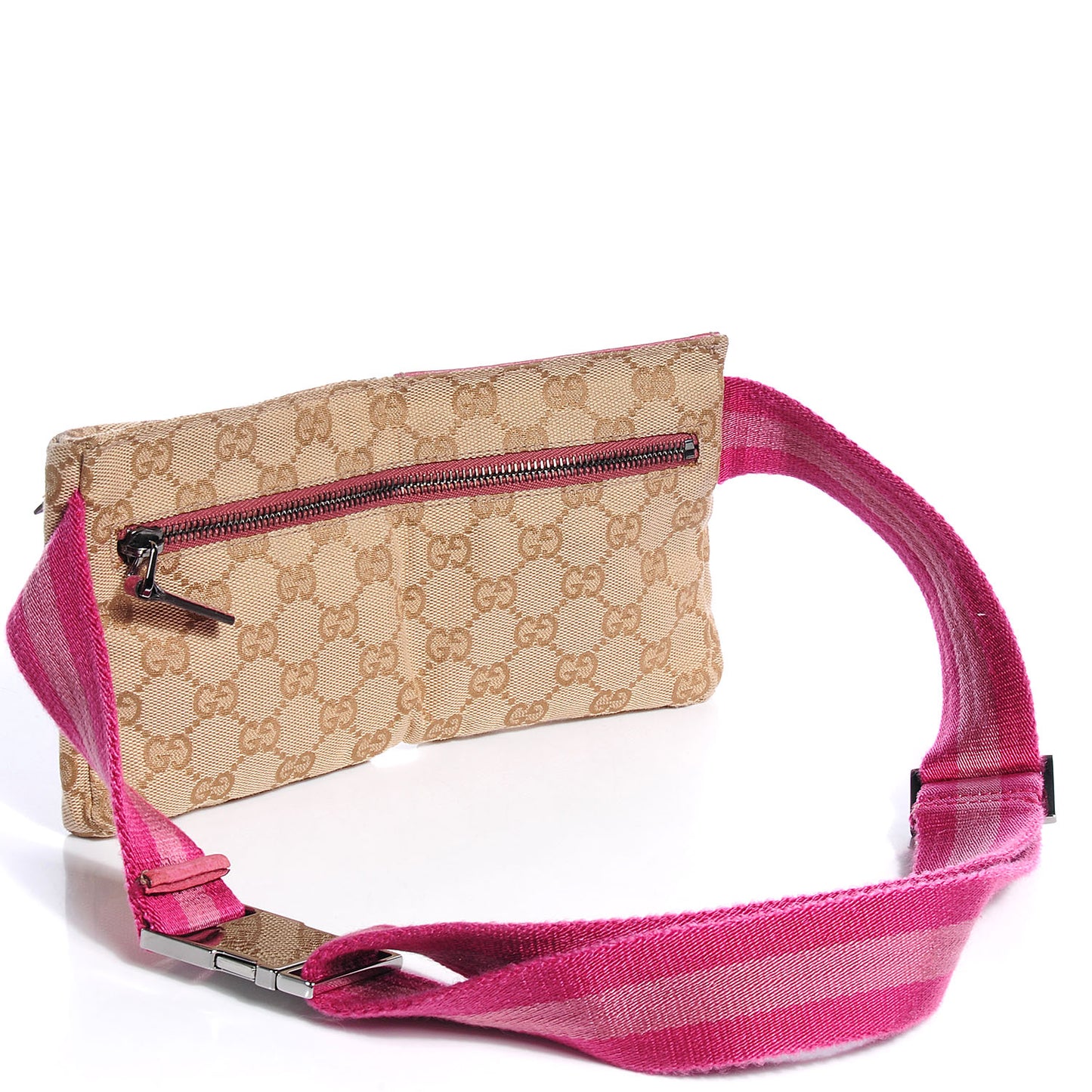 GG Monogram Web Double Pocket Belt Bag Pink