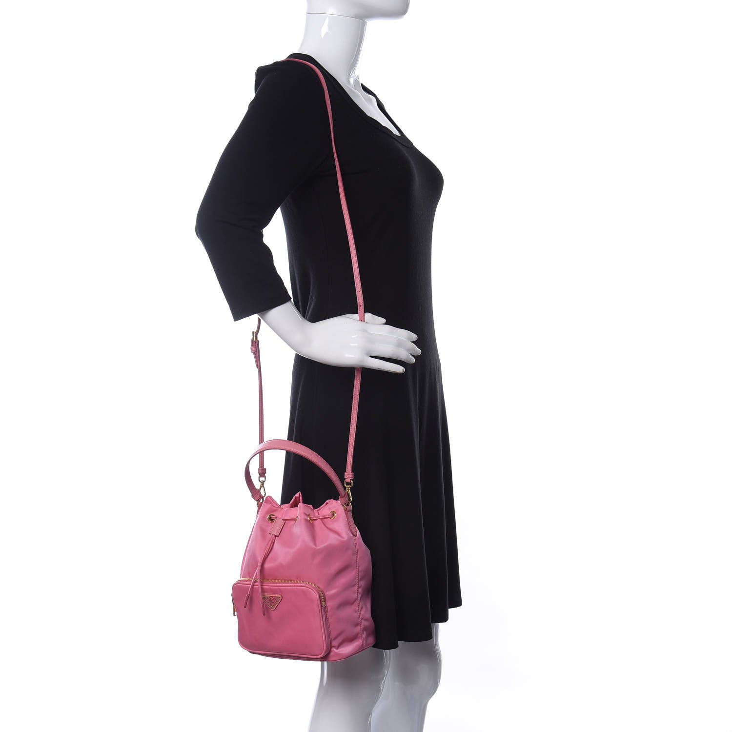 Prada Saffiano Tessuto Nylon Mini Bucket Crossbody Bag Pink 2 of 10