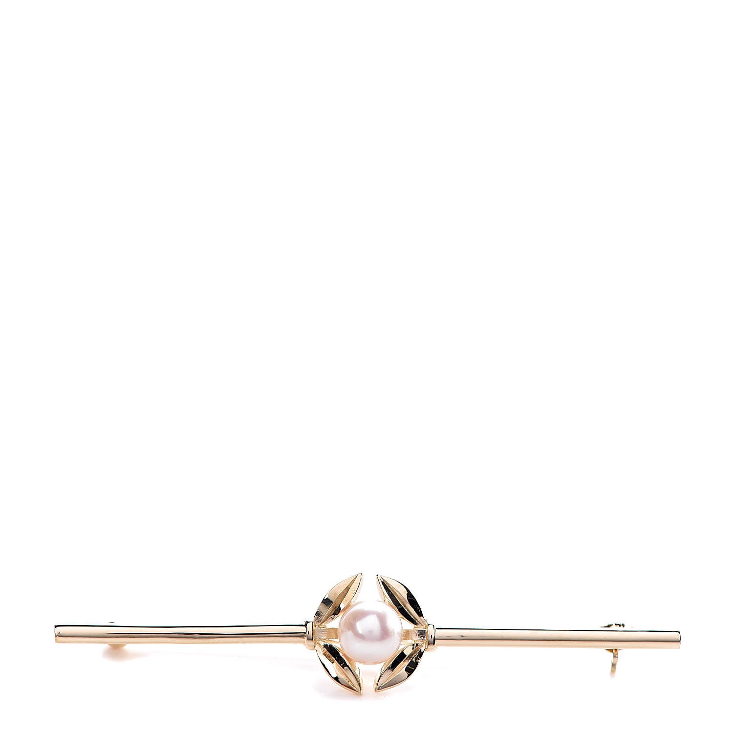 Mikimoto 14K Yellow Gold Akoya Pearl 6mm Leaf Bar Brooch 1 of 4