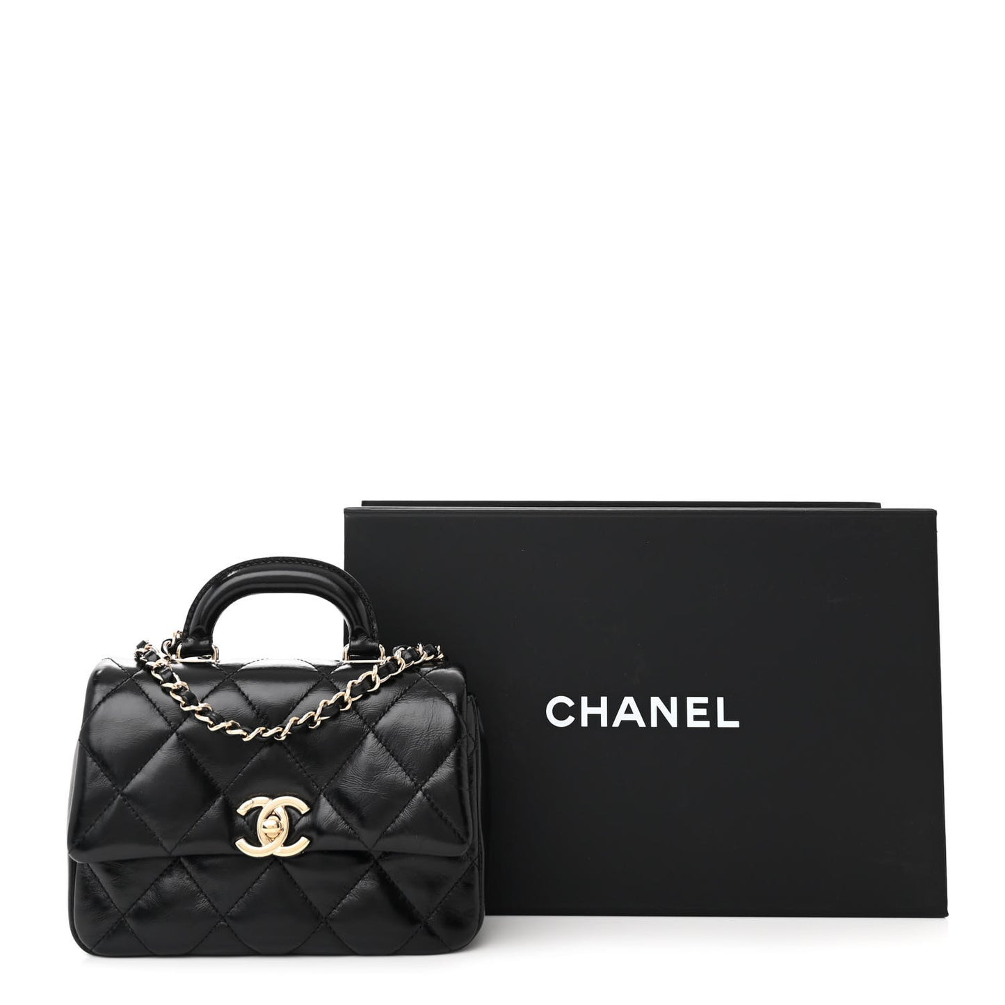 Shiny Lambskin Quilted Mini Coco Trip Flap Bag Black