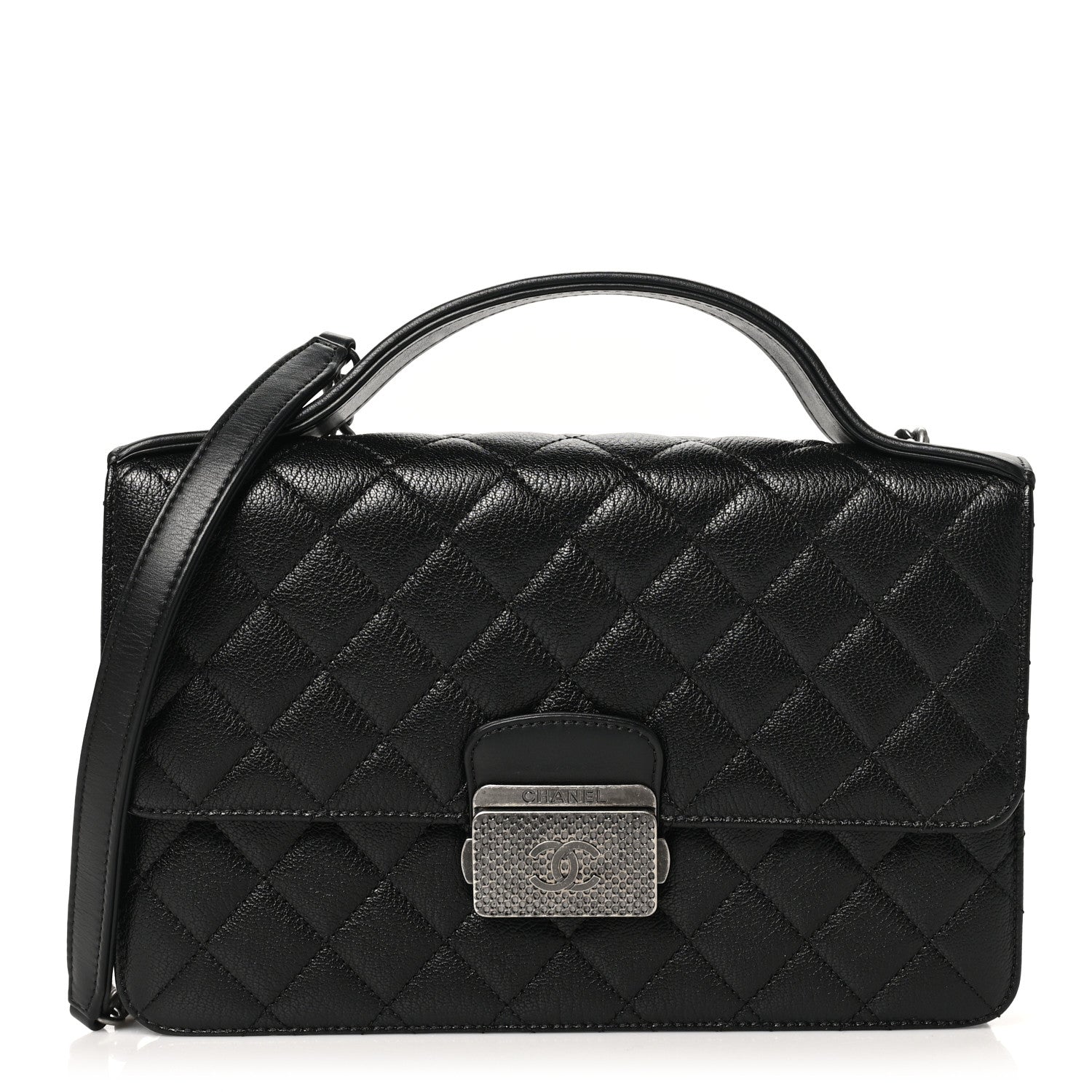 Chanel Goatskin Quilted Small CC University Top Handle Flap Black 1 of 10