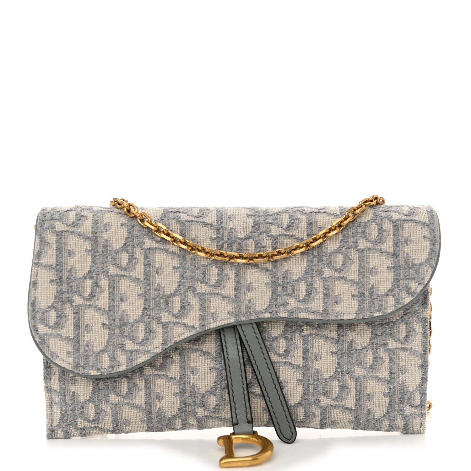 Christian Dior Oblique Saddle Chain Long Wallet Grey 1 of 12