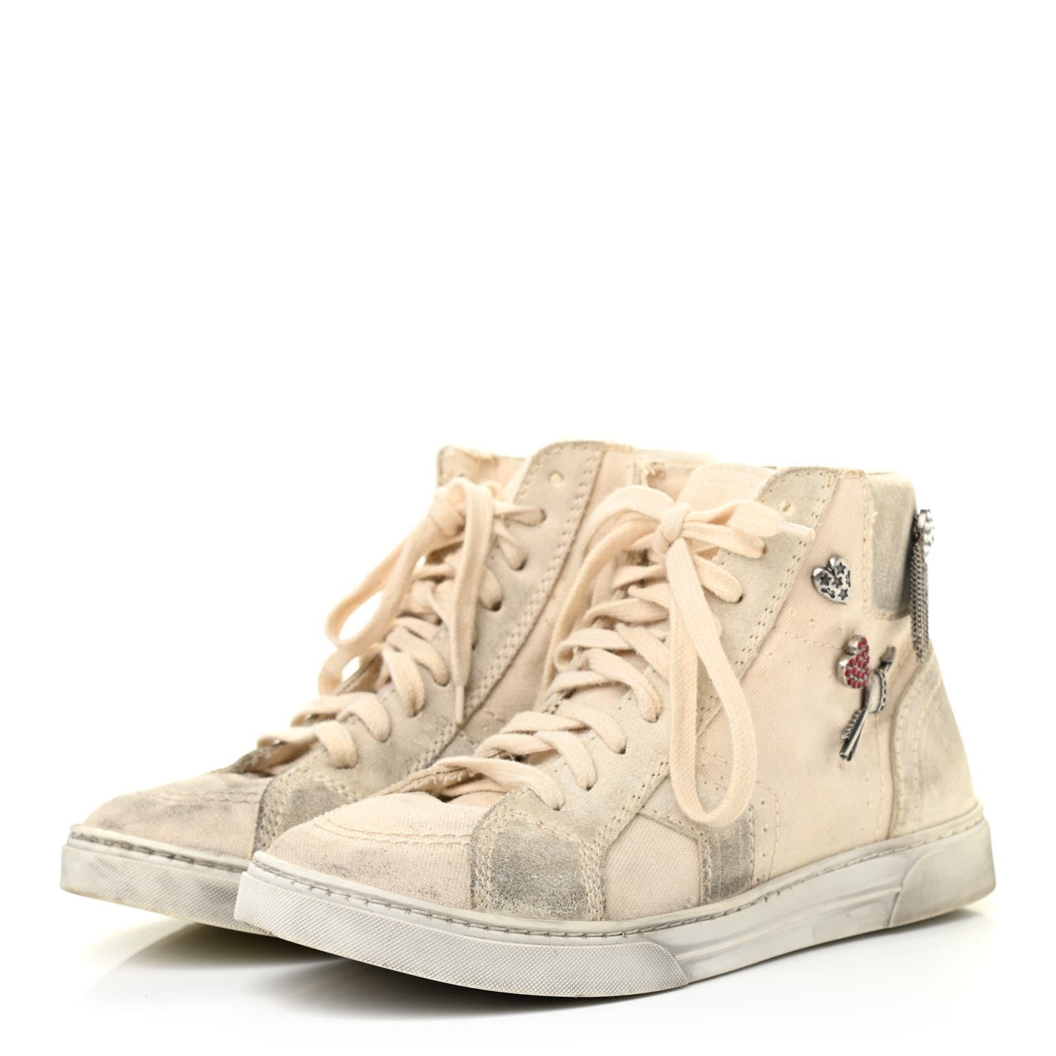 Saint Laurent Distressed Canvas Smoking Forever High Top Sneakers 35.5 Milk Panna 3 of 9