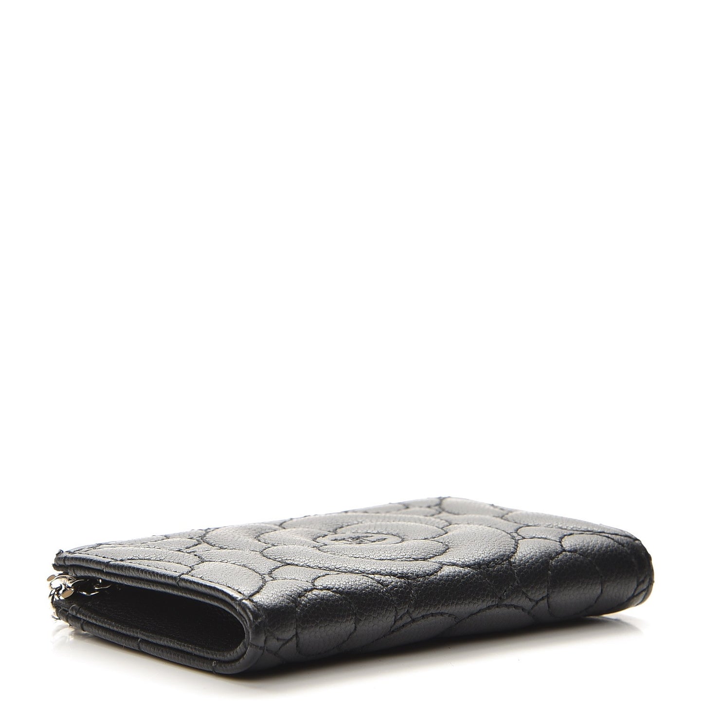 Caviar Camellia Quilted Key Holder Case Black