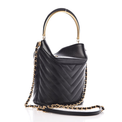 Chanel Lambskin Chevron Quilted Handle With Chic Bucket Bag Black 4 of 8