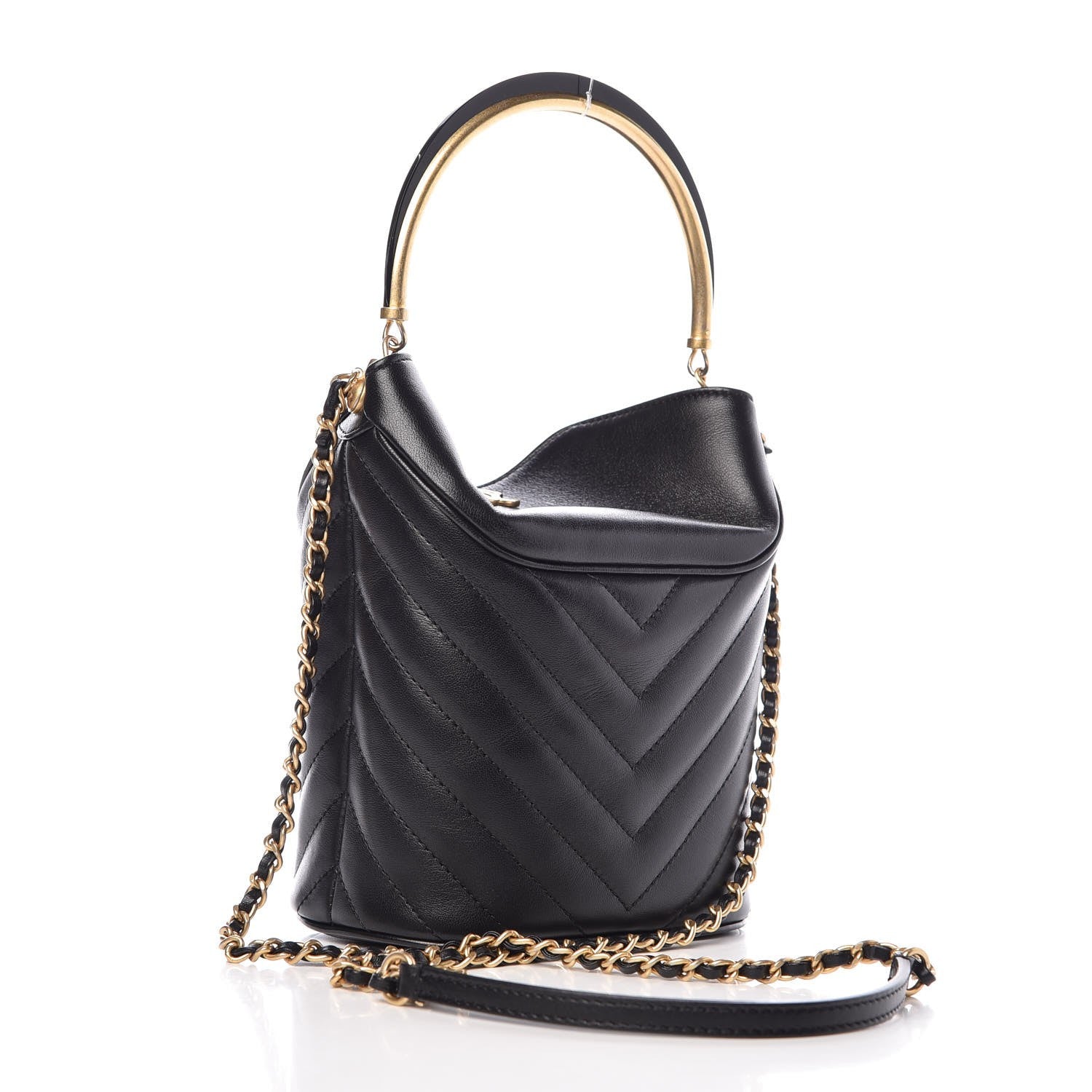 Chanel Lambskin Chevron Quilted Handle With Chic Bucket Bag Black 4 of 8