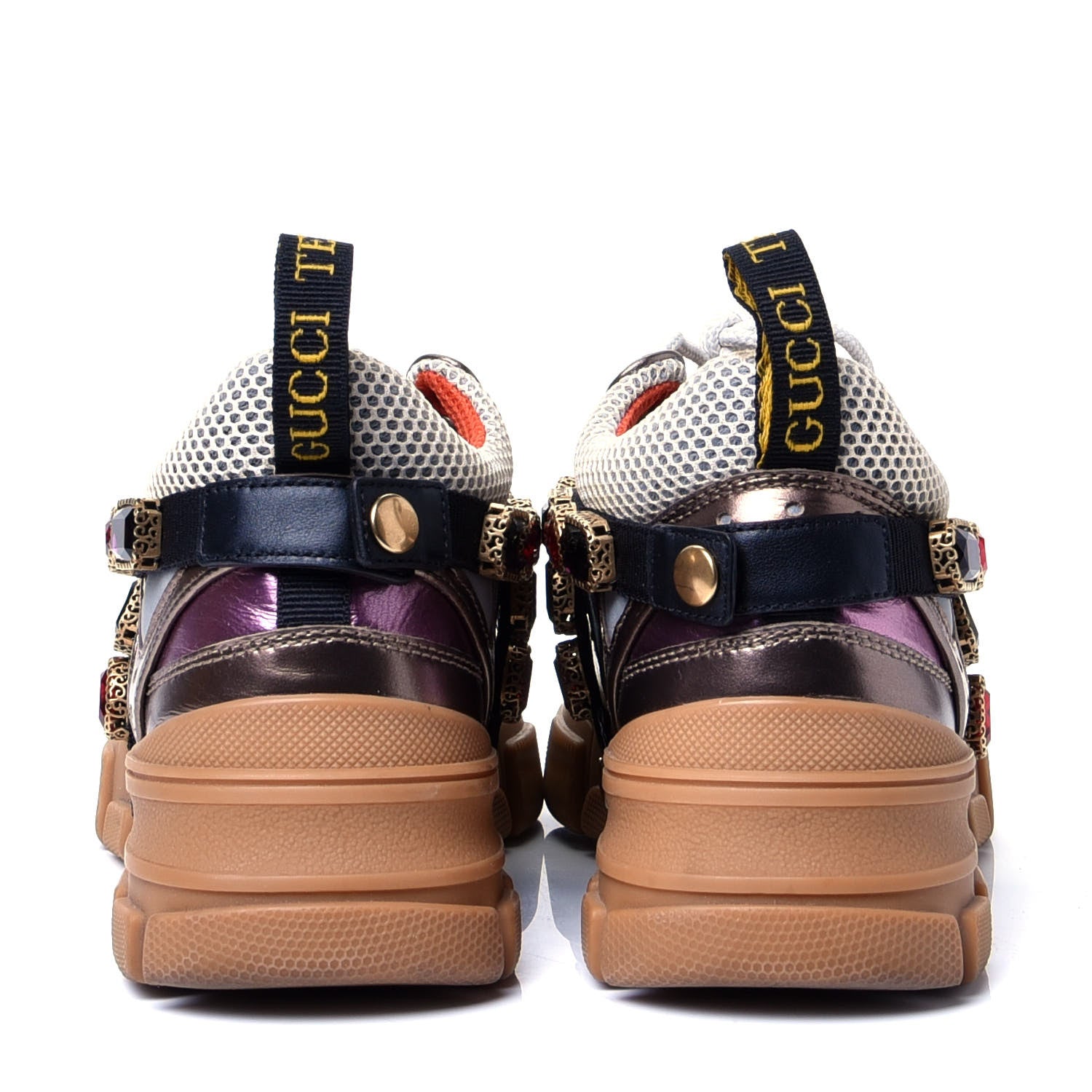 Gucci X SEGA Metallic Calfskin Mesh Removable Crystals Womens Flashtrek Sneakers 36 Rame Mystic White Lago 6 of 10