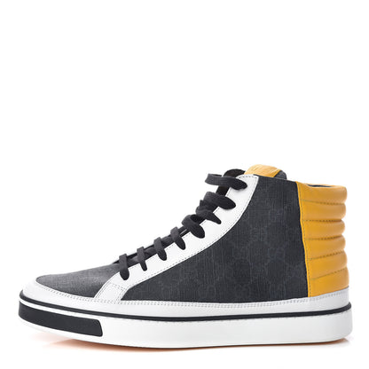 Gucci GG Supreme Monogram Calfskin Mens High Top Sneakers 8.5 Black Grey White Zest 1 of 8