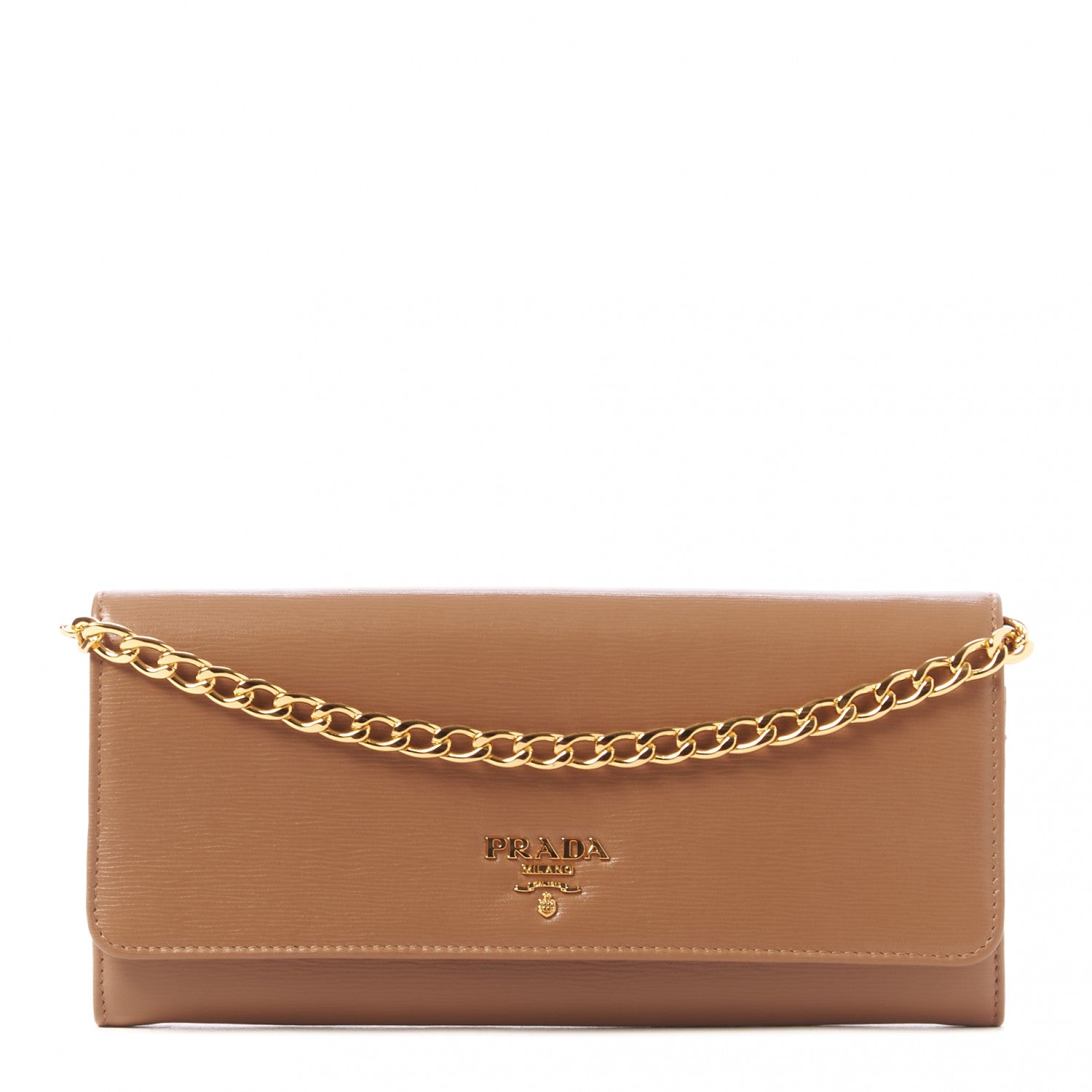 Prada Vitello Move Metal Oro Chain Wallet Naturale 1 of 8