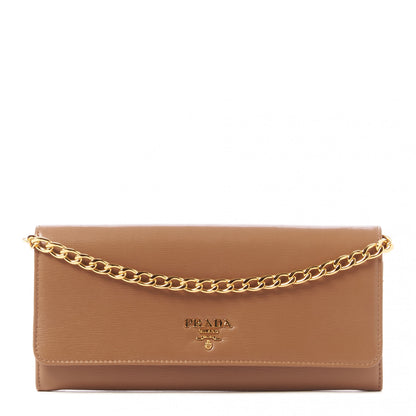 Prada Vitello Move Metal Oro Chain Wallet Naturale 1 of 8