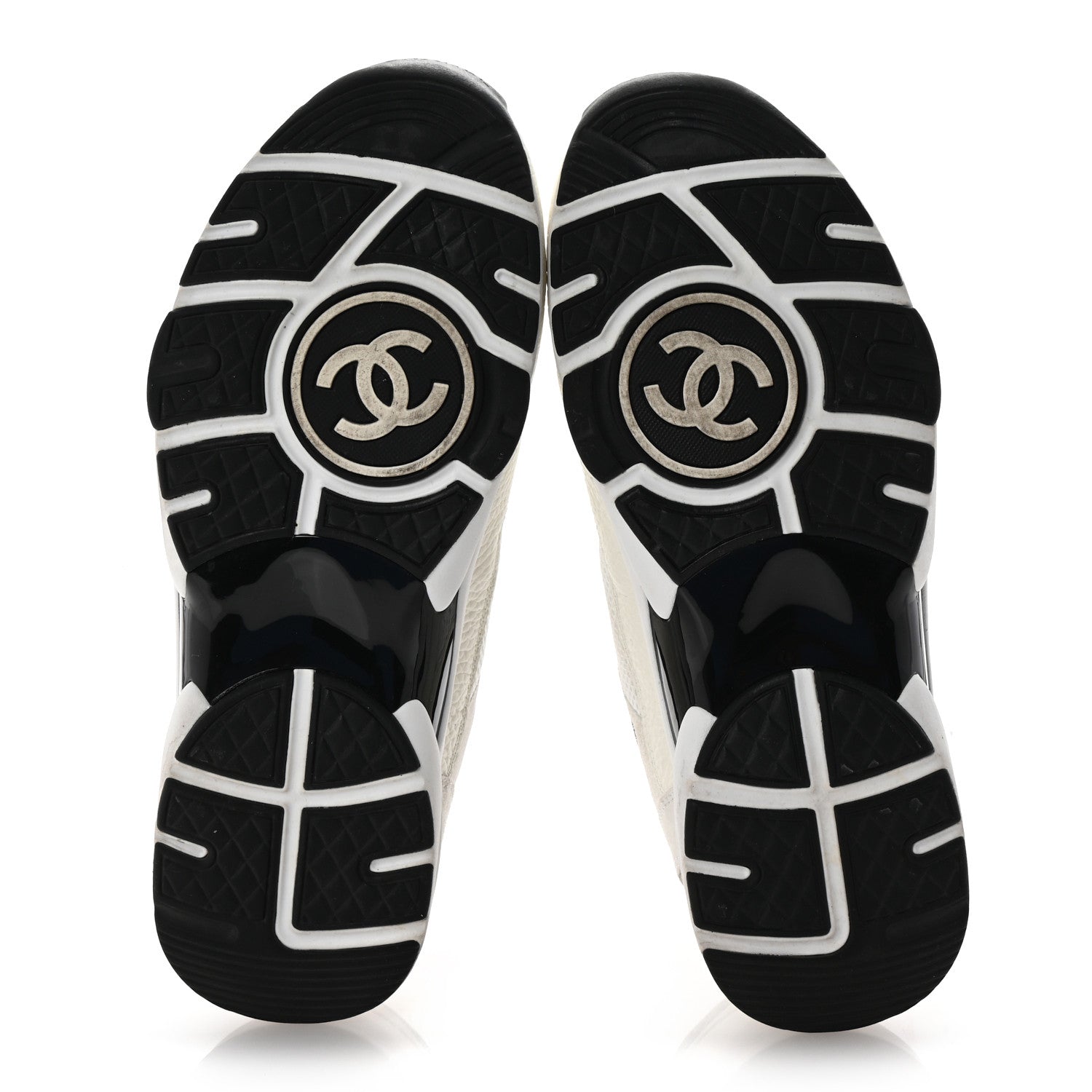 Chanel Mesh Suede Calfskin Grained Calfskin Womens CC Sneakers 40 White Black 6 of 9