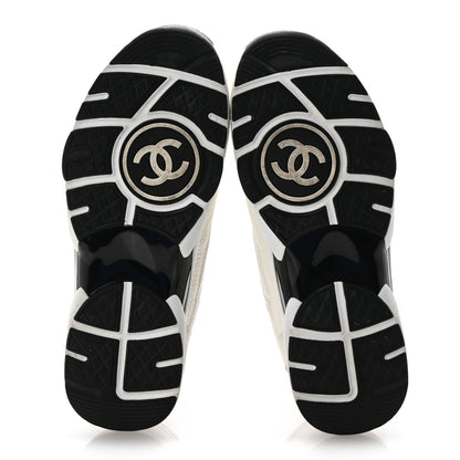 Chanel Mesh Suede Calfskin Grained Calfskin Womens CC Sneakers 40 White Black 6 of 9