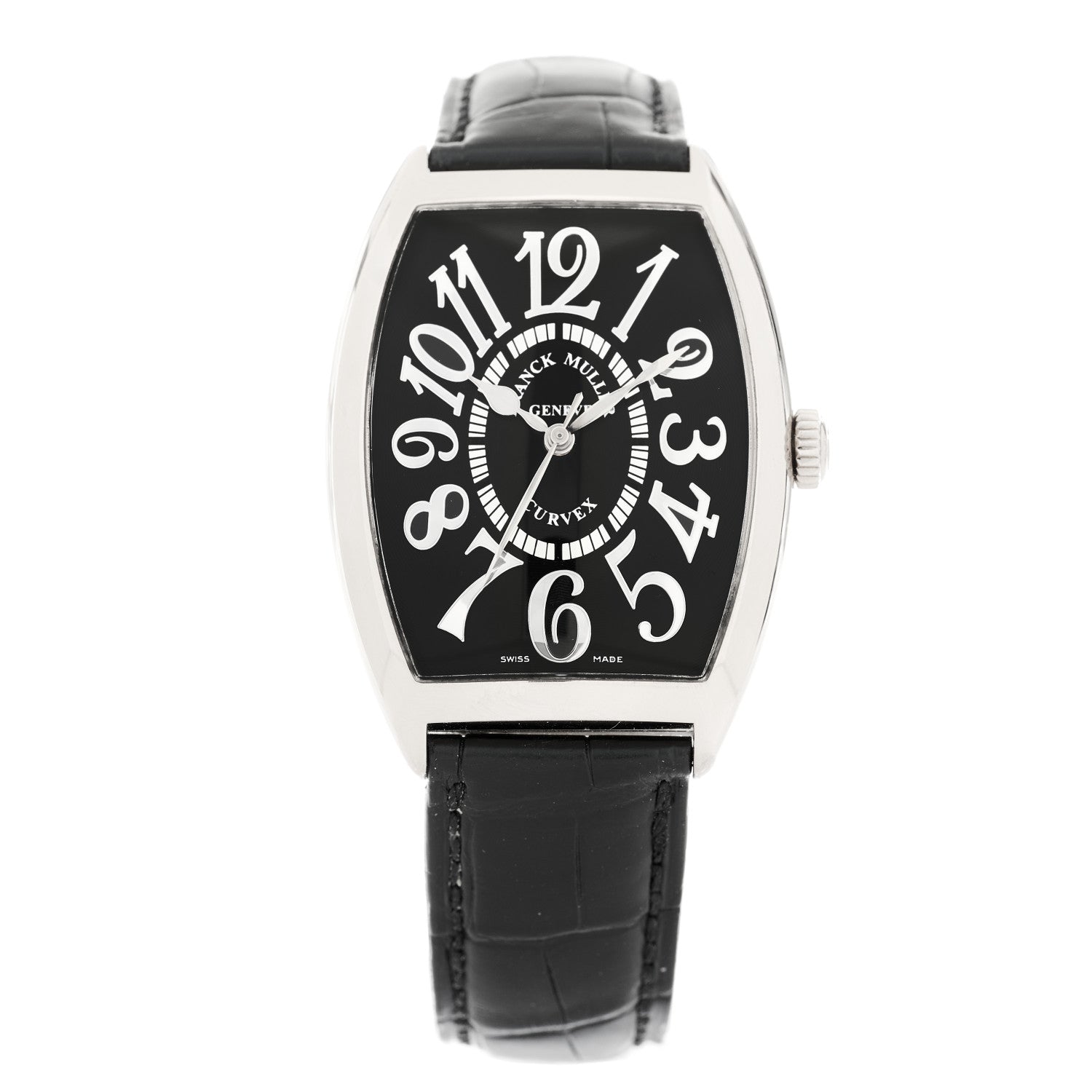 Franck Muller 18K White Gold Alligator 34mm Cintree Curvex Automatic Watch Black 6850SC 1 of 5