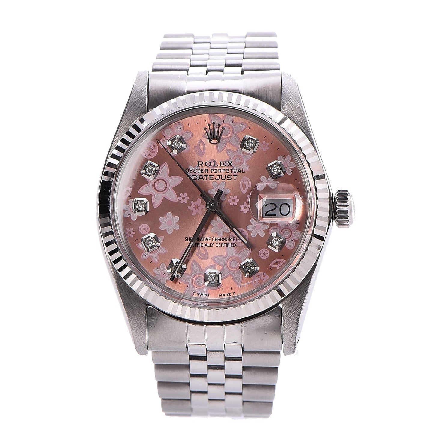 Stainless Steel 18K White Gold Diamond 36mm Oyster Perpetual Datejust Watch Pink Flowers 16030