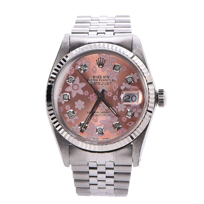 Rolex Stainless Steel 18K White Gold Diamond 36mm Oyster Perpetual Datejust Watch Pink Flowers 16030 1 of 14