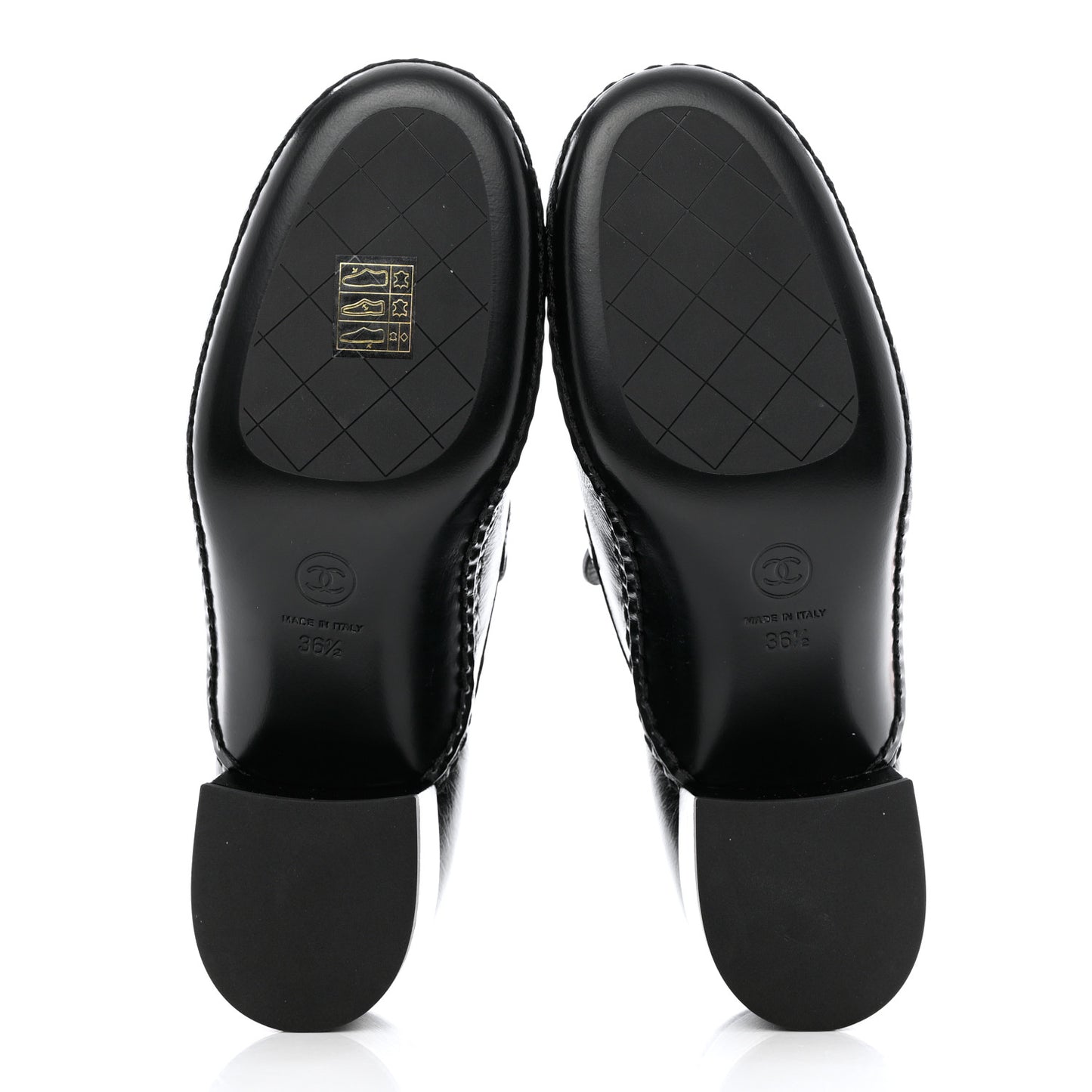 Shiny Calfskin Metal CC Loafers 36.5 Black