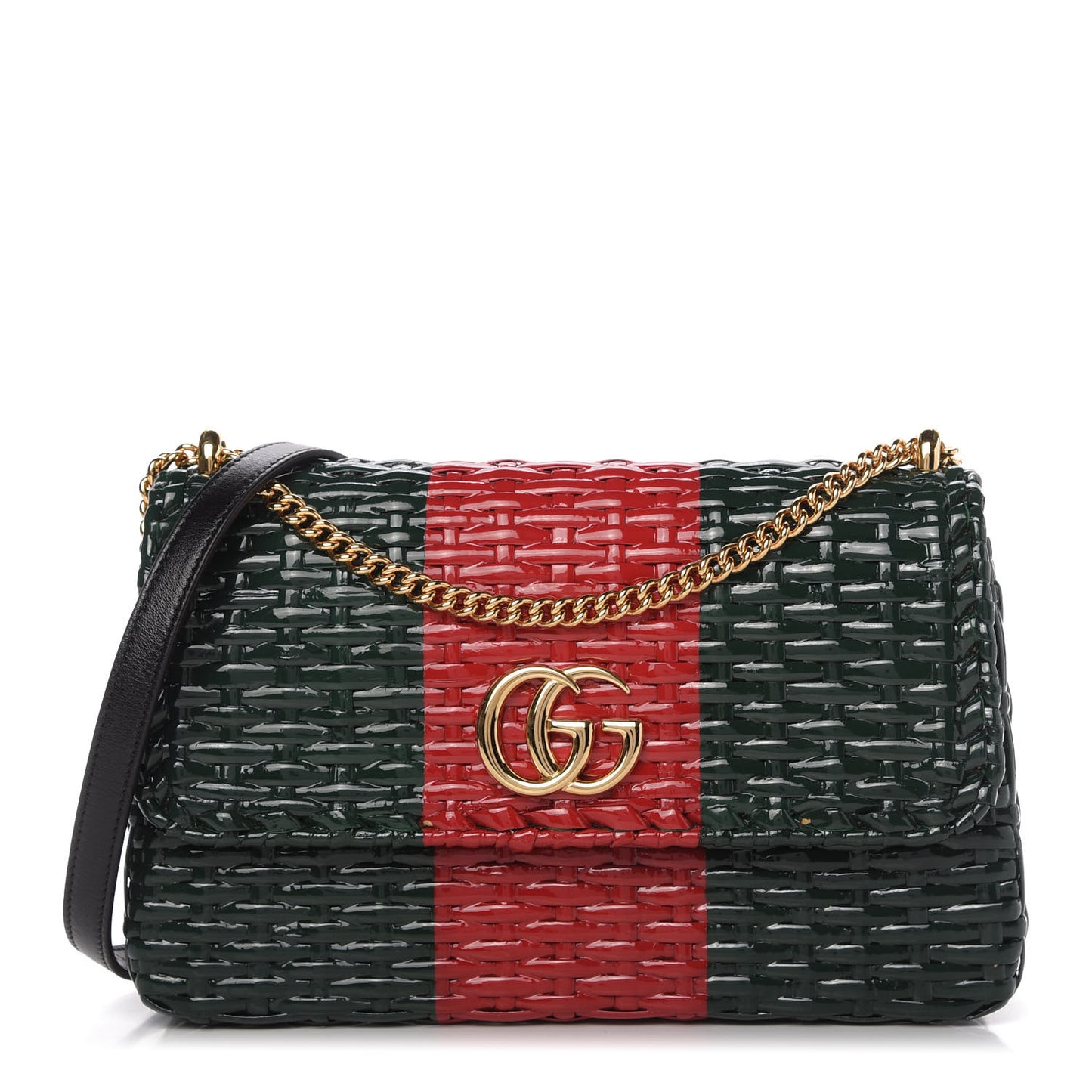 Glazed Wicker Stripe Small Cestino Shoulder Bag Green