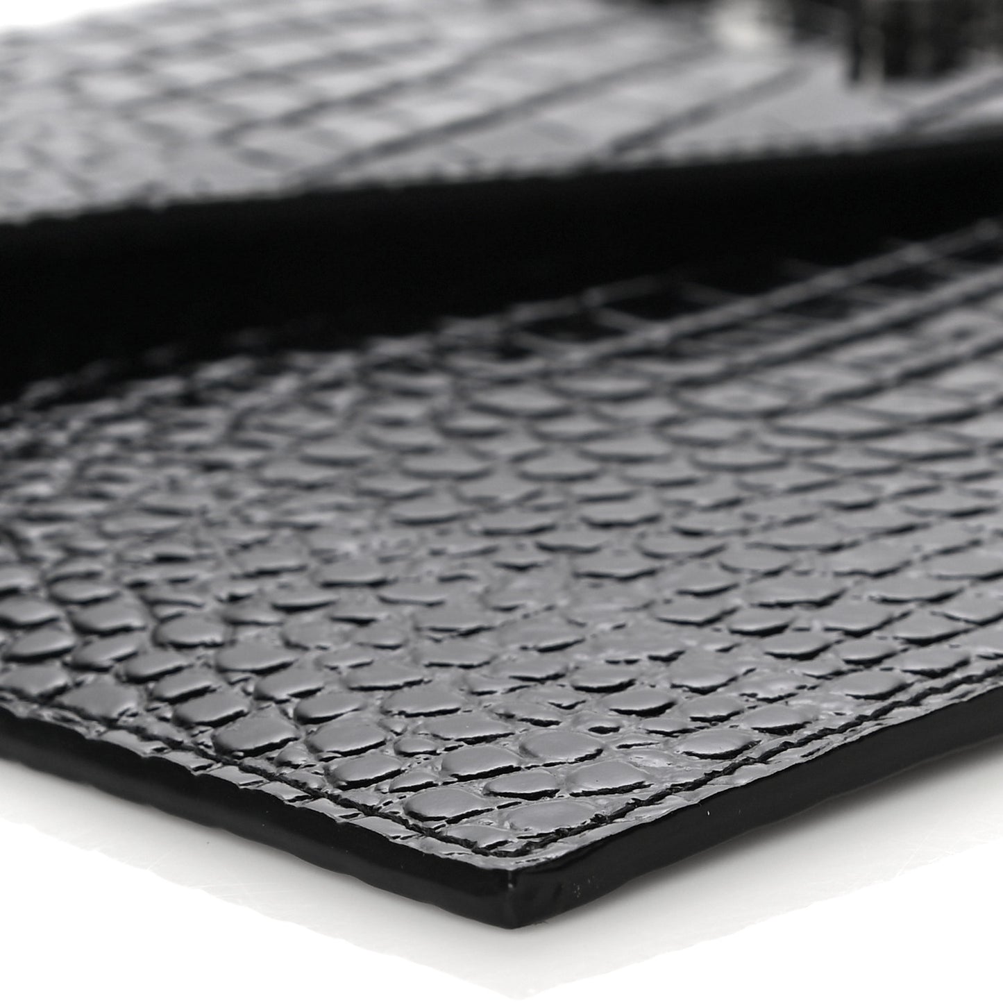 Calfskin Crocodile Embossed Uptown Monogram Clutch Black