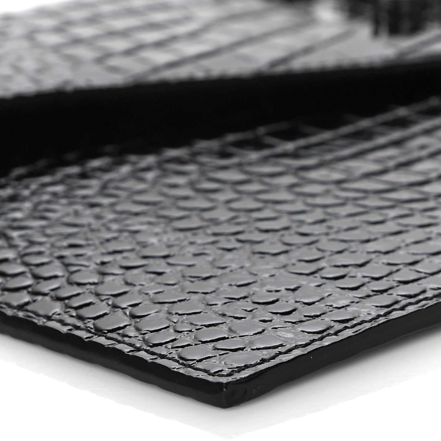 Saint Laurent Calfskin Crocodile Embossed Uptown Monogram Clutch Black 9 of 11